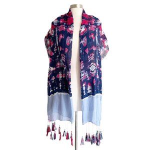 INC Mykonos Cotton Tie Dye Tassel Trim Scarf Sz OS